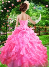 Coral Red Little Gril Pageant Dresses with Beaded and Ruffles Spaghetti Straps