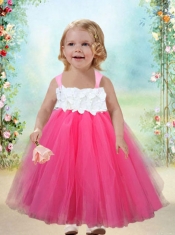 Cute A-Line Tulle Straps Appliques 2014 Little Girl Dress with Ankle-length