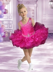 Cute Asymmetrical Beading and Ruffles 2014 Orange Little Girl Dress