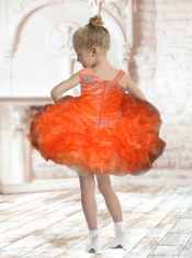 Cute Asymmetrical Beading and Ruffles 2014 Orange Little Girl Dress