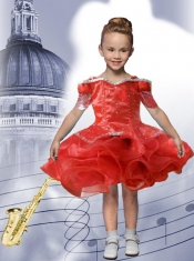 Cute Ball Gown Bateau Knee-length Beading Short Sleeveless Red Little Girl Dress