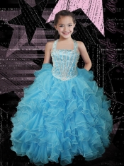 Cute Ball Gown Halter Pink Little Girl Pageant Dress with Beading