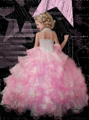 Cute Ball Gown Halter Pink Little Girl Pageant Dress with Beading