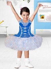Cute Ball Gown Scoop Knee-length Appliques Blue and White Little Girl Dress
