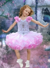 Cute Ball Gown Square Mini-length Beading Pink Little Girl Dress