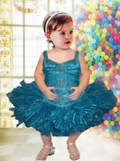 Cute Ball Gown Straps Mini-length Beading Fuchsia Little Girl Dress