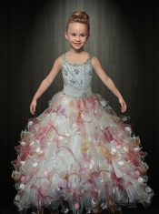 Cute Ball Gown Straps Multi-color Little Gril Pageant Dress with Beading