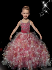 Cute Ball Gown Straps Multi-color Little Gril Pageant Dress with Beading