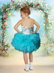 Cute High Neck Mini-length Short Beading Little Girl Dress For 2014