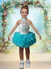 Cute High Neck Mini-length Short Beading Little Girl Dress For 2014