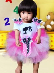Cute Rose Pink Tulle Bowknot Little Girl Dress for 2014