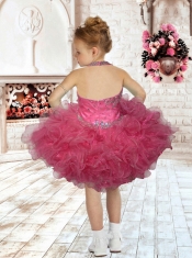 Cute Royal Blue Beading and Ruffles Mini-length Little Girl Dress with Halter