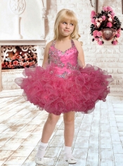 Cute Royal Blue Beading and Ruffles Mini-length Little Girl Dress with Halter