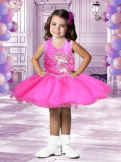 Cute Short Scoop Appliques and Beading Little Girl Dress for 2014