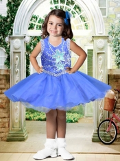 Cute Short Scoop Appliques and Beading Little Girl Dress for 2014