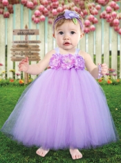 Cute Straps Tulle Ankle-length Little Girl Dresses in Lavender