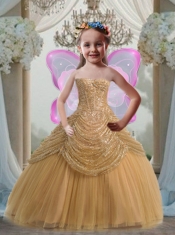 Discount Ball Gown Sweetheart Floor-length Gold Little Girl Pageant Dress