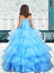 Elegant A-ine Straps Aqua Blue Little Gril Pageant Dress with Beaded Decorate Bodice