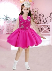 Elegant A-Line Halter Mini-length Appliques Light Blue Little Girl Dress