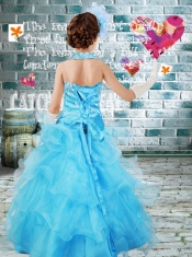 Elegant A-line Halter Ruffled Layers Beading Little Girl Pageant Dresses in Aqua Blue
