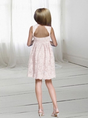 Elegant A-Line Knee-length Lace 2014 Flower Girl Dress with Halter