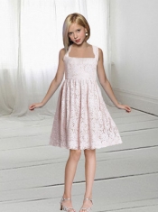 Elegant A-Line Knee-length Lace 2014 Flower Girl Dress with Halter