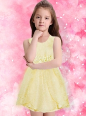 Elegant A-Line Scoop Mini-length Ruching Flower Girl Dress in Yellow