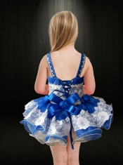 Elegant A-Line Straps Mini-length Lace Beading Bowknot Royal Blue Little Girl Dress