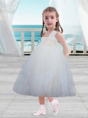 Elegant A-Line Tea-length Straps Little Girl Dresses in White