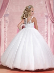 Elegant Ball Gown Appliques Bateau Floor-length Flower Girl Dress for 2014