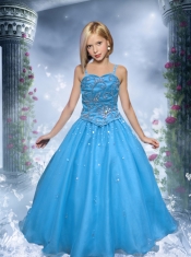 Elegant Ball Gown Floor-length Blue Little Girl Pageant Dress