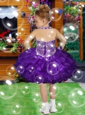 Elegant Ball Gown Halter Knee-length Purple Little Girl Dress