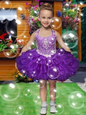 Elegant Ball Gown Halter Knee-length Purple Little Girl Dress