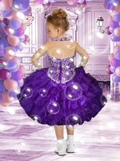 Elegant Ball Gown Halter Knee-length Purple Little Girl Dress
