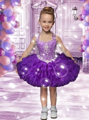 Elegant Ball Gown Halter Knee-length Purple Little Girl Dress