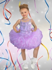 Elegant Ball Gown Spaghetti Straps Mini-length Beading Bowknot Lavender Little Girl Dress