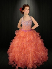 Elegant Halter Beading Black Little Gril Pageant Dresses for 2014