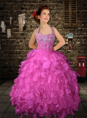 Elegant Halter Beading Black Little Gril Pageant Dresses for 2014
