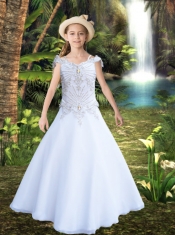 Elegant Off the Shoulder A-Line Beading White Little Girl Pageant Dresses