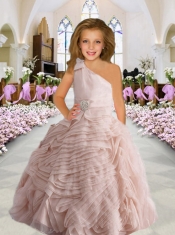 Elegant One Shoulder Beading and Ruffled Layers Organza Flower Girl Dress