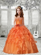 Elegant Strapless Ruffles Orange Red Little Girl Pageant Dress