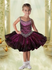 Elegant Straps Mini-length Appliques Beading Dark Purple Little Girl Dress