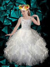Elegant White Ball Gown Straps Beading Little Girl Pageant Dresses