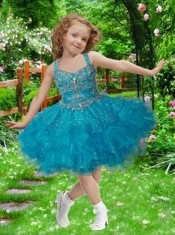 Exquisite Ball Gown Halter Beading and Ruffles Red Little Girl Dress for 2014