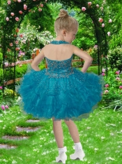 Exquisite Ball Gown Halter Beading and Ruffles Red Little Girl Dress for 2014