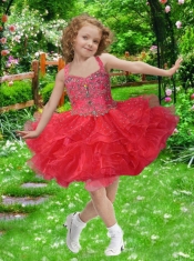 Exquisite Ball Gown Halter Beading and Ruffles Red Little Girl Dress for 2014
