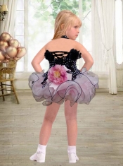 Exquisite Ball Gown Halter Mini-length Appliques Black and Pink Little Girl Dress