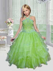 Exquisite Ball Gown Straps Spring Green Little Girl Pageant Dress with Beading