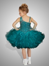 Exquisite Turquoise Asymmetrical Mini-length Beading and Ruffles Little Girl Dress for 2014