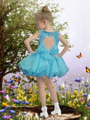 Exquisite V-neck Appliques and Beading 2014 Little Girl Dress with Backless